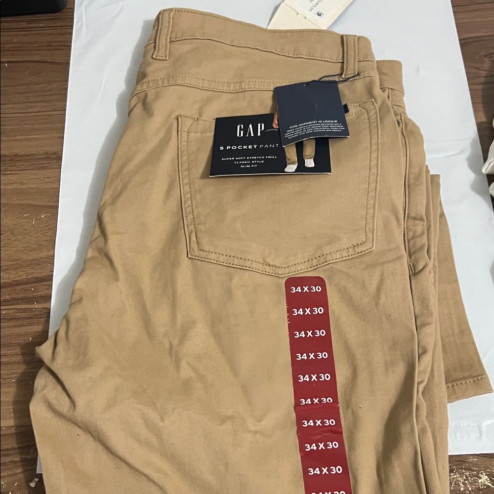 NWT Gap Men’s Stretch Slim Fit 5 Pocket Soft Stretch Pant Twill Tannin Tan 34x30 - Picture 5 of 6